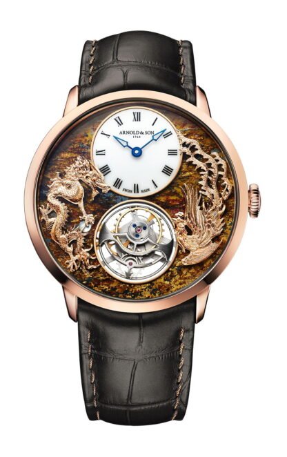 Arnold & Son Ultrathin Tourbillon Dragon & Phoenix Bronzite Artistic Dial, Brown, Gold, White