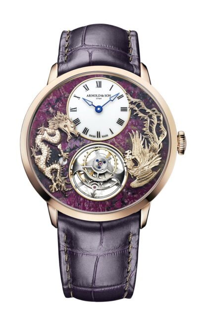 Arnold & Son Ultrathin Tourbillon Red Gold Dragon & Phoenix Eudialyte Artistic Dial, Purple, White