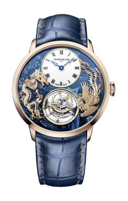 Arnold & Son Ultrathin Tourbillon Dragon & Phoenix Pietersite Artistic Dial, Blue, White