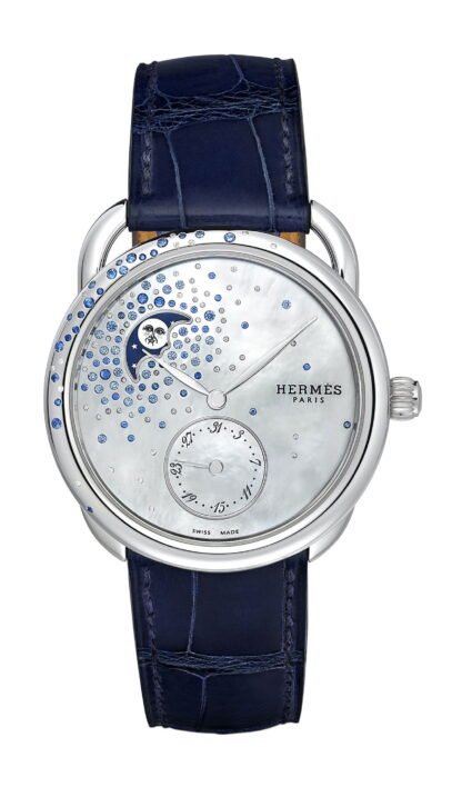 Hermès Arceau Petite Lune Jeté De Diamants Et Saphirs White