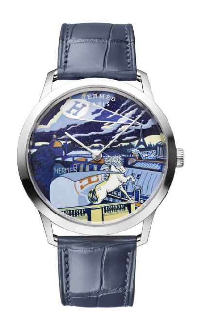 Hermès Slim D’ Minuit Au Faubourg Artistic Dial, Blue