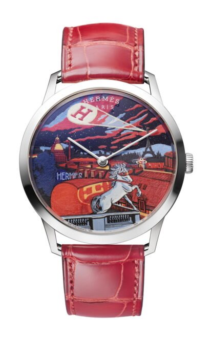Hermès Slim D’ Minuit Au Faubourg Artistic Dial, Red