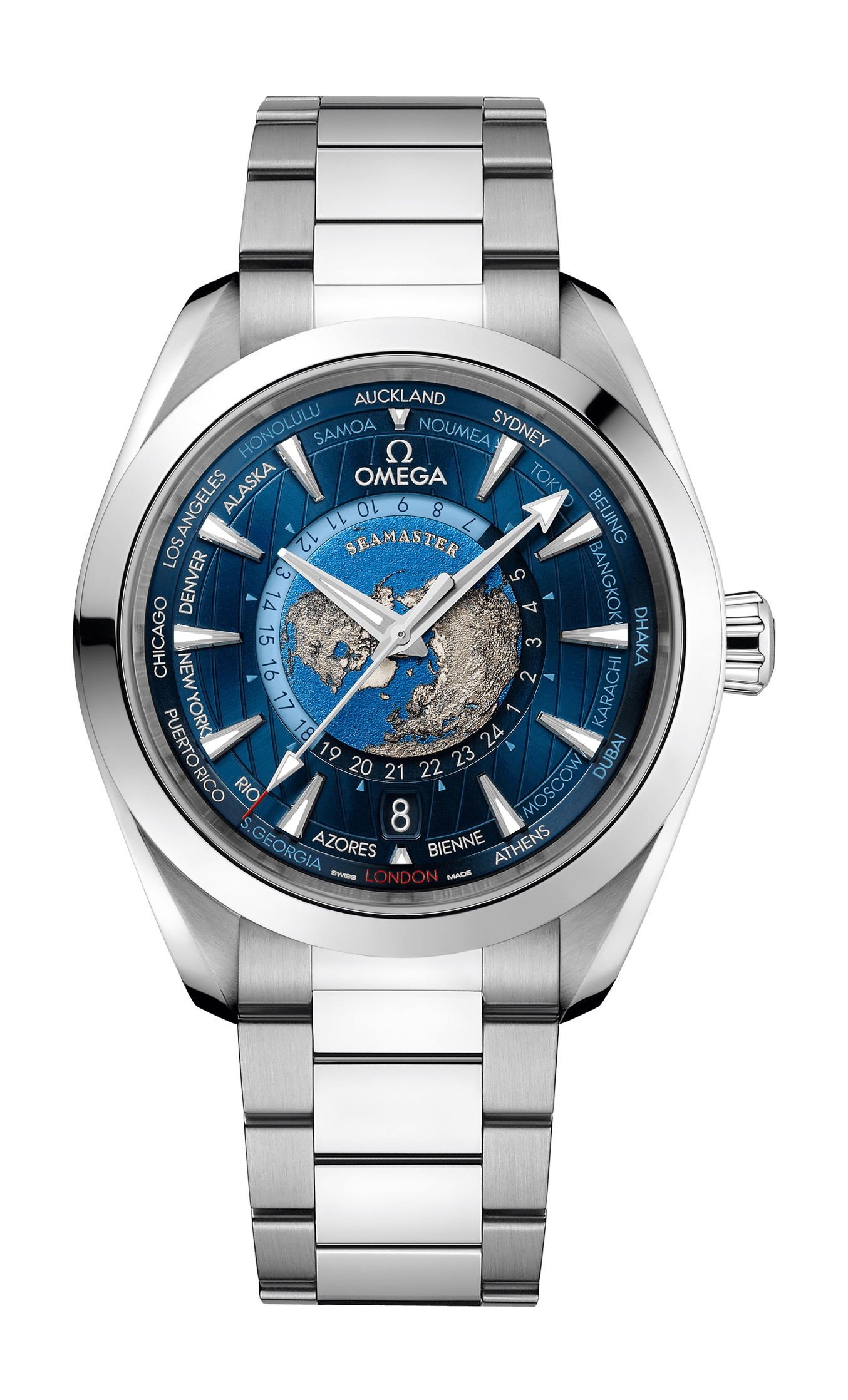 Omega Seamasteraqua Terra 150Mco-Axial Master Chronometer Gmt Worldtimer 43 Mmworldtimer Blue